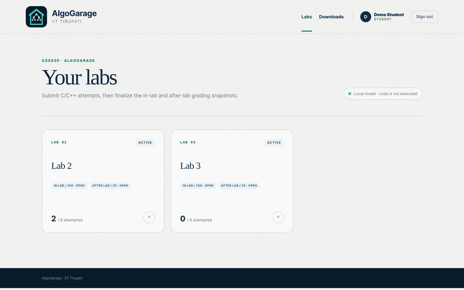 The labs page with two labs visible