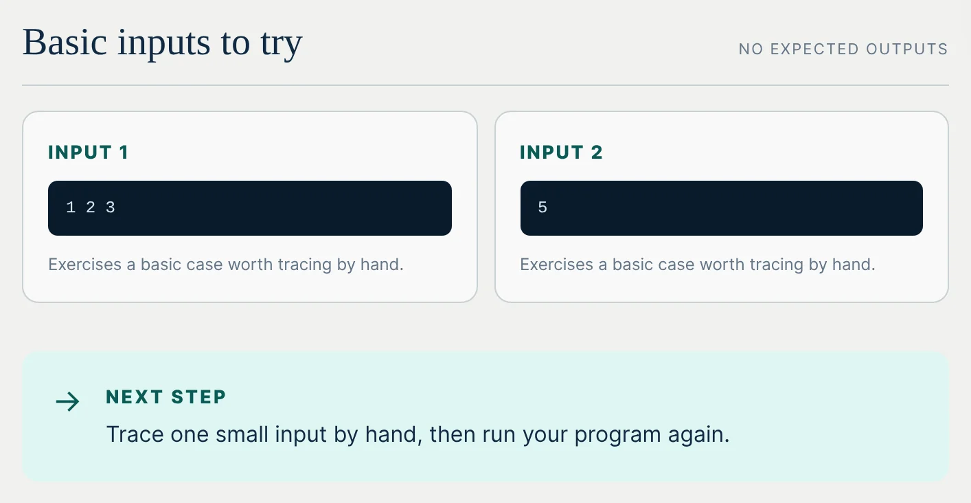 Two inputs to trace and one next step. No outputs.