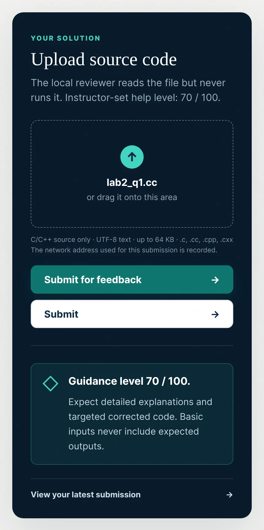The upload panel with a file chosen